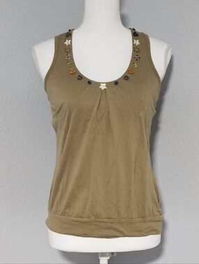 Vintage Y2K American Rag CIE Brown Button Detail Embroidered Blouse Womens Small